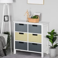 HOMCOM Cómoda de Madeira com 6 Gavetas Cómoda Auxiliar de Armazenamento com Pés Elevados Estilo Moderno para Dormitórios Sala de Estar Casa de Banho 60x28x58cm Multicor(m-2)
