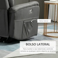 HOMCOM Poltrona Reclinável Elétrica Estofada em Tecido Técnico Poltrona Relax com Reclinação 155° Apoio para os Pés e 2 Bolsos Laterais 95x90x105cm Cinza(m-6)