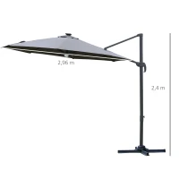 Parasol 3 x 3 m, parasol na wysięgniku, aluminiowy, Parasol rzymski z oświetleniem solarnym LED, z możliwością obracania o 360°(m-3)