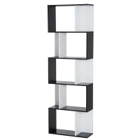 HOMCOM Mobile Libreria in Legno a 5 Ripiani con Divisorio, 60x24x184.5 cm, Bianco e Nero(m-12)