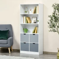HOMCOM Estante de Livros com 4 Gavetas 3 Prateleiras de Armazenamento e Prateleira Ajustável Móvel Organizador para Escritório Sala de Estar Estúdio 76x30x173cm Branco e Cinza(m-2)