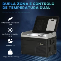 Outsunny Geleira Elétrica de Compressor Portátil 35L Geleira de Carro CC 127/24V até -20℃ com Ecrã LED Tátil e 2 Alças Laterais 60x40x44cm Preto(m-4)