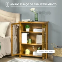 HOMCOM Aparador Auxiliar com 2 Portas de Vidro Armário de Sala de Estar Múltiuso com 2 Prateleiras Interiores Ajustáveis Estilo Rústico para Cozinha Sala de Jantar 66x31,8x86,8 cm Nogueira(m-4)