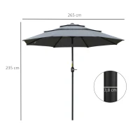 Outsunny kantelbare patio paraplu staal zwart+donkergrijs Φ2.61 x 2.52m(m-3)