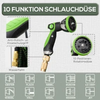 Outsunny Gartenschlauch flexibel 22,5 m mit 10 Funktionen Sprühdüse Wasserschlauch mit 1/2 Zoll & 3/4 Zoll Anschluss Schlauch dehnbar für Autowäsche Bewässerung(m-5)