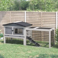 PawHut Konijnenhok konijnenkooi gecombineerd verblijf voor kleine huisdieren konijnenvilla lichtgrijs(m-2)