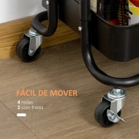 HOMCOM Carrinho de Cozinha com Rodas Carrinho de Armazenamento de 3 Níveis e Rodas com Freio para Sala de Estar Dormitório Escritório 46x34,5x76,5cm Preto(m-6)