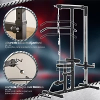 HOMCOM Máquina de Musculação Estação de Treinamento com Poleia e Assento Ajustável em Altura para Treinamento em Casa Academia Escritório Carga Máxima 100kg 107x120x190cm Preto(m-5)