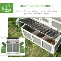 PawHut Galinheiro de Madeira para Exterior 225x147x85,5cm Gaiola para 6-8 Galinhas com Cerca de Metal Teto e Janela Rebatível 2 Ninhos Bandeja Removível e Rampa Cinza e Branco(m-5)