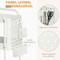 HOMCOM Carrinho de Cozinha com Rodas Carrinho de Armazenamento de 3 Níveis com 4 Ganchos 2 Cestas Alça de Transporte e Rodas com Freio para Casa de Banho Escritório Dormitório 51,5x32x75,6cm Branco(m-5)