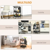 HOMCOM Carrinho de Cozinha com Rodas Carrinho de Armazenamento de 3 Níveis com 4 Ganchos 2 Cestas Alça de Transporte e Rodas com Freio para Casa de Banho Escritório Dormitório 51,5x32x75,6cm Preto(m-7)