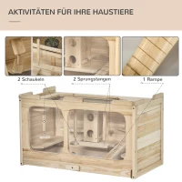 PawHut Kleintierkäfig mit Rampe Massivholz Natur 78 cm x 40 cm x 44 cm(m-4)