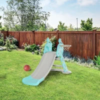 HOMCOM Escorrega Infantil Dobrável com Cesta de Basquetebol para Crianças acima de 18 meses Modelo Girafa para Interiores e Exteriores 140x87x75cm Azul e Cinza(m-2)