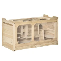 PawHut Kleintierkäfig mit Rampe Massivholz Natur 78 cm x 40 cm x 44 cm(m-11)