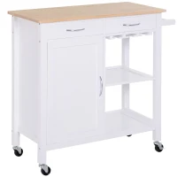 Homcom Carut Bucatarie Lemn – 88,5×40×86 cm, Design Clasic cu 2 Sertare(m-11)