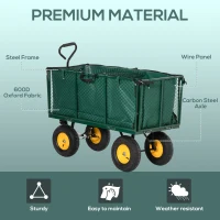 Outsunny Large 4 Wheel Heavy Duty Garden Cart Truck Trolley Wheelbarrow with Handle and Metal Frame - Green(m-7)