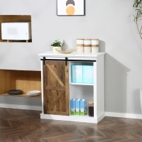 HOMCOM Buffet bahut vaisselier étagère porte à galandage métal noir MDF aspect bois veinage et blanc(m-2)