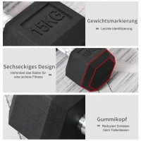 HOMCOM® Hantle gumowe fitness Pojedynczy hantle stalowy gumowy czarny 15 kg(m-4)