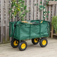 Outsunny Large 4 Wheel Heavy Duty Garden Cart Truck Trolley Wheelbarrow with Handle and Metal Frame - Green(m-2)
