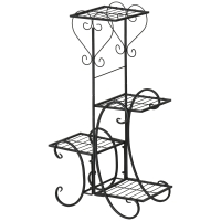 Outsunny regał na kwiaty z metalu 4 poziomy regał na rośliny kwietnik stojak na kwiaty do wnętrz i na zewnątrz ogród balkon kolor czarny 45 x 24,5 x 80 cm