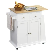 keukenwagen met wielen, serveerwagen, keukenkast met kruidenrek, rubberboomhout, wit(m-11)