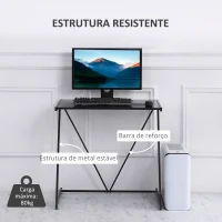 HOMCOM Secretária com Bancada de Vidro Temperado e Pés Ajustáveis Estilo Moderno para Escritório Estúdio Dormitório Carga Máxima 80kg 80x50x75cm Preto(m-4)