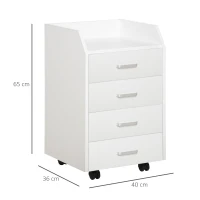 Vinsetto Bloco de Gavetas Móvel Auxiliar com 4 Gavetas Bancada Superior de Armazenamento 4 Rodas e 2 Freios para Estúdio Escritório 40x36x65cm Branco(m-3)