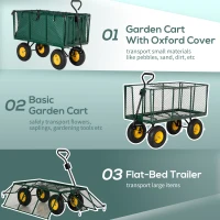 Outsunny Large 4 Wheel Heavy Duty Garden Cart Truck Trolley Wheelbarrow with Handle and Metal Frame - Green(m-5)