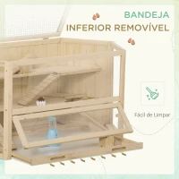 Pawhut Gaiola de Madeira para Hamster 115x60x55 cm Gaiola para Roedores e Animais Pequenos 3 Níveis Teto Bandeja Removível e 3 Rampas(m-7)