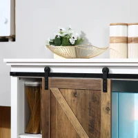 HOMCOM Buffet bahut vaisselier étagère porte à galandage métal noir MDF aspect bois veinage et blanc(m-8)