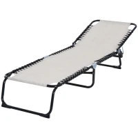 Outsunny leżak składany, leżak ogrodowy składany, ogród, 4-stopniowa regulacja oparcia, stal, tkanina siatkowa, beżowy, 197 x 58 x 76 cm(m-11)