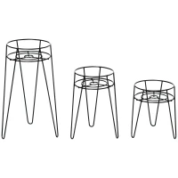 Stojaki na kwiaty Outsunny zestaw 3 metalowych stojaków na rośliny kwietniki uchwyt na doniczkę podstawka pod doniczkę Ø16 cm kolor czarny(m-1)