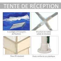 Outsunny Tonnelle Barnum de Jardin dim. 2,7L x 2,7l x 2,45H m métal époxy Toile PE Haute densité Blanc(m-6)