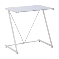 HOMCOM Secretária com Bancada de Vidro Temperado e Pés Ajustáveis Estilo Moderno para Escritório Estúdio Dormitório Carga Máxima 80kg 80x50x75cm Branco(m-10)