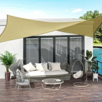 Outsunny Copertina Parasol Sail Patrata din HDPE Impermeabil Culoare Nisip 360x360cm(m-2)