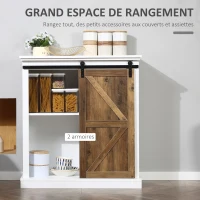 HOMCOM Buffet bahut vaisselier étagère porte à galandage métal noir MDF aspect bois veinage et blanc(m-4)