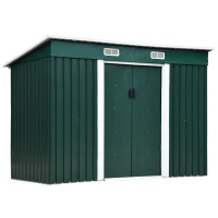 Outsunny Casuta pentru Gradina din Otel cu 2 Usi Glisante, 255x131x160-182 cm, Verde(m-1)