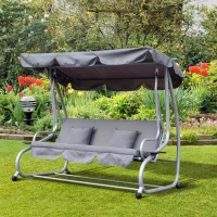 Outsunny Banco Baloiço Jardim 3 Lugares Convertível em Cama com Teto Ajustável e Bandeja para Bebidas 200x120x164 cm Cinza(m-2)