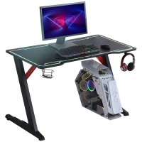HOMCOM LED Gaming Desk, 120cm Racing Style Computer Table with Lights, Cup Holder, Headphone Hook, Cable Management, E-Sport Study Workstation, Black(m-2)