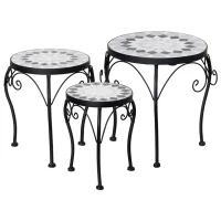 Zestaw 3 stojaków na rośliny Outsunny Stojak na rośliny Stołek do kwiatów Uchwyt na doniczkę Stołek na doniczkę Płytki ceramiczne Metal Czarny + biały(m-7)