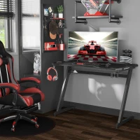 HOMCOM 122 x 66 cm Racing Gaming Desk, Computer Table with Cup Holder and Headphone Hook, Black(m-11)