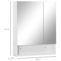 Kleankin Dulap cu oglinda dreptunghiulara din MDF si Sticla, 60x15x75cm, Alb(m-3)