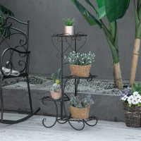 Outsunny regał na kwiaty z metalu 4 poziomy regał na rośliny kwietnik stojak na kwiaty do wnętrz i na zewnątrz ogród balkon kolor czarny 45 x 24,5 x 80 cm(m-7)