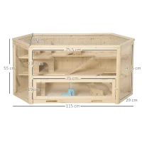 Pawhut Gaiola de Madeira para Hamster 115x60x55 cm Gaiola para Roedores e Animais Pequenos 3 Níveis Teto Bandeja Removível e 3 Rampas(m-3)