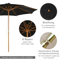 Outsunny parasol drewniany 300 cm drewniany parasol ogrodowy parasol balkonowy bambus kolor czarny(m-4)