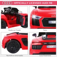 HOMCOM Coche Eléctrico para Niño 3+ Años Audi R8 con Mando a Distancia MP3 USB Luces y Sonidos Apertura de Puerta 123x71x49cm Carga 30kg Color Rojo(m-5)