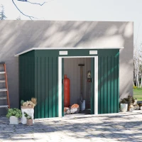 Outsunny Casuta pentru Gradina din Otel cu 2 Usi Glisante, 255x131x160-182 cm, Verde(m-2)