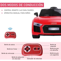 HOMCOM Coche Eléctrico para Niño 3+ Años Audi R8 con Mando a Distancia MP3 USB Luces y Sonidos Apertura de Puerta 123x71x49cm Carga 30kg Color Rojo(m-7)