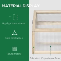 Outsunny Wooden Cold Frame Garden Polycarbonate Greenhouse with Openable Top Cover, Grow House for Flowers, Vegetables, Plants, 90 x 52 x 50cm, Natural(m-4)