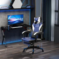 Vinsetto Cool & Stylish Gaming Chair Ergonomic Recliner w/ Thick Padding Footrest Neck & Back Pillow 5 Wheels Racing Swivel Height Adjustable Home Office Blue(m-13)